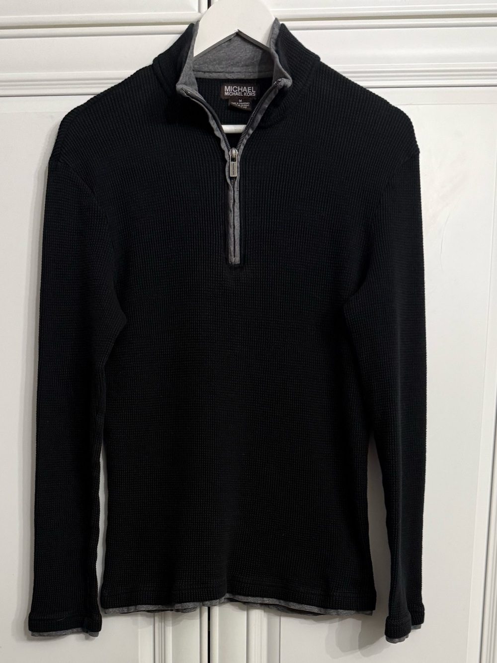 MICHAEL Michael Kors Men’s Black Waffle Knit 1/4 Zip Pullover Cotton Sweater M